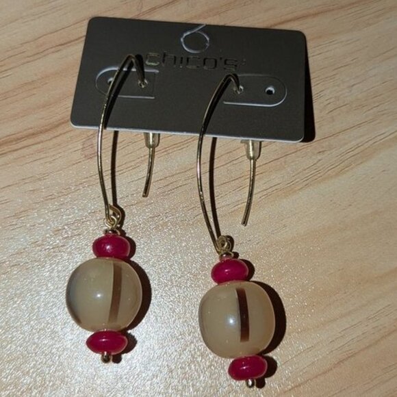 NEW Chico's Brooklyn Fishhook Style Beaded Pierced Hoop Dangle Linear Earrings - Picture 1 of 2